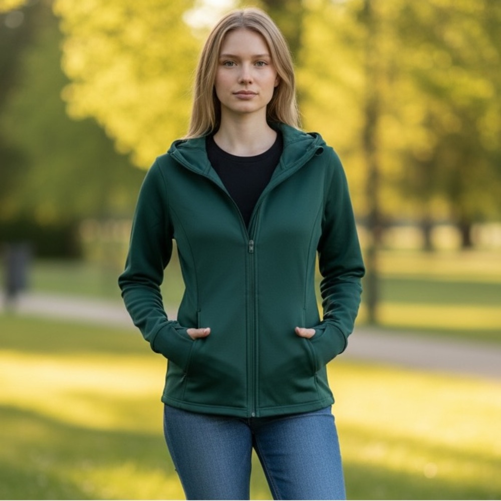 90 Degree By Reflex Forest Green Zip-Up Hoodie‎